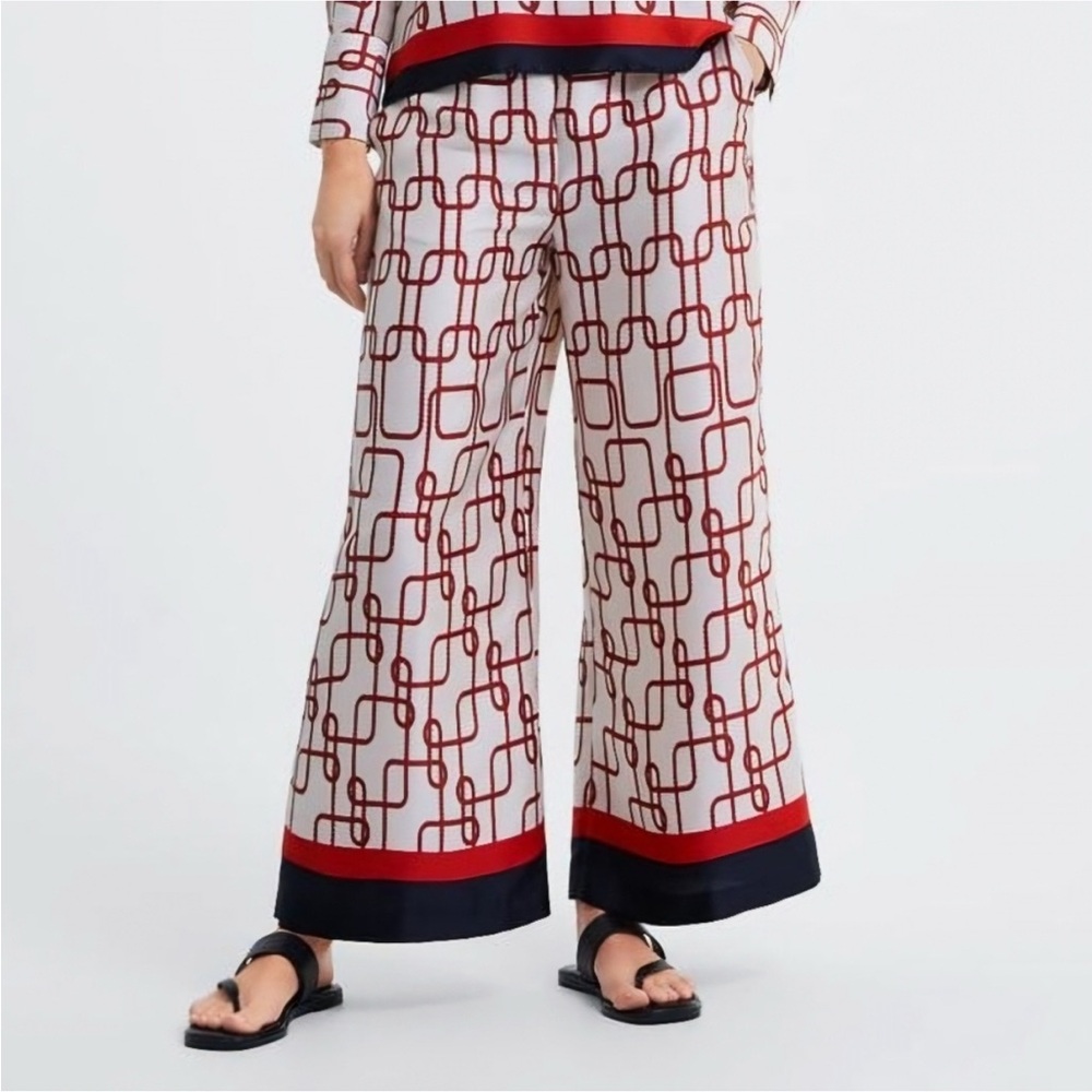 Zara Nautical Rope Print Wide Leg Silky Pants